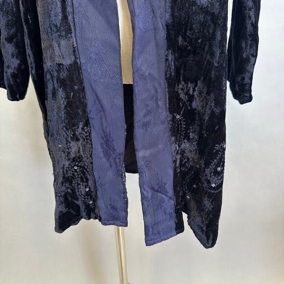 Lolette navy Rayon velour & jacquard mandarin collar tunic top size Large artsy - Picture 6 of 15